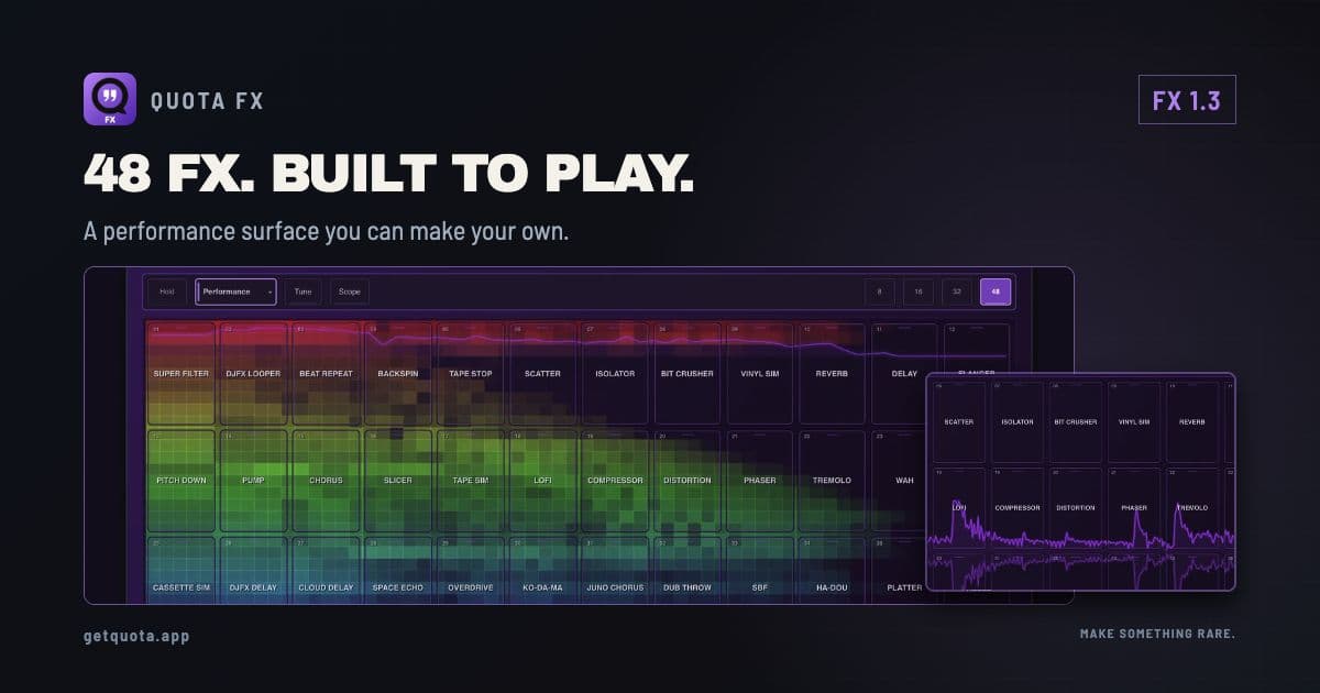 The real Quota FX Chomp performance controls with a 1.3 badge and the headline 48 FX, Built to Play.