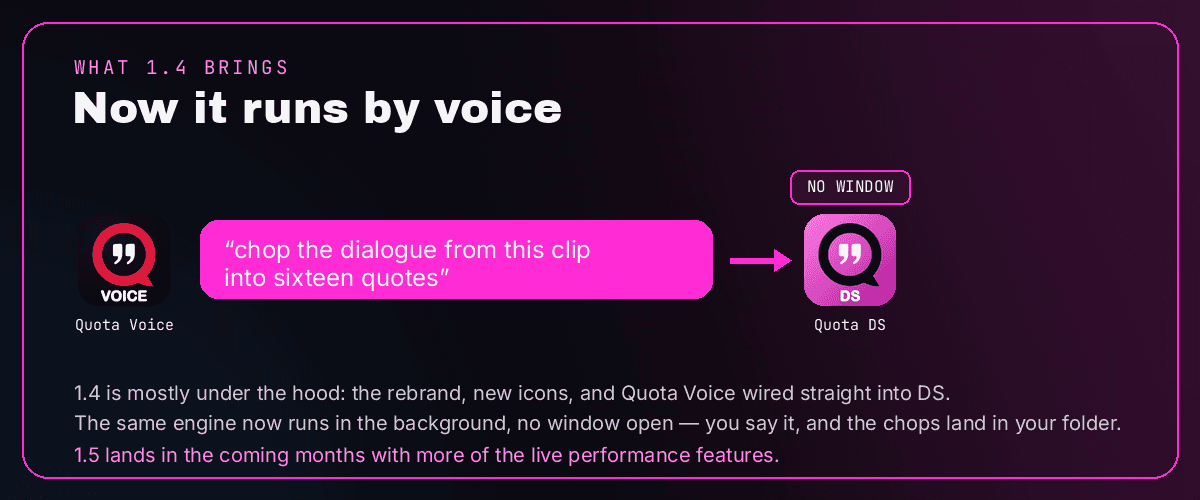 Quota Voice can now run DS hands-free — same engine, no window needed