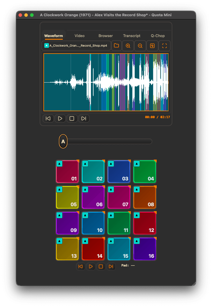 Quota Mini transcript view — highlight text to assign to pads