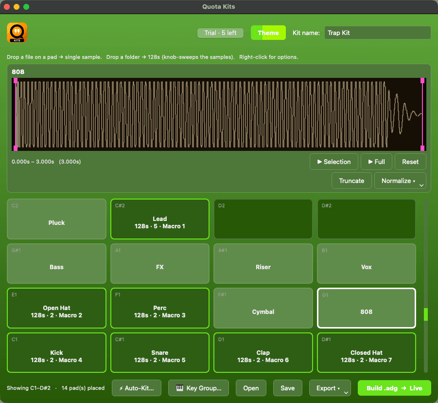 Quota Kits — Acid theme