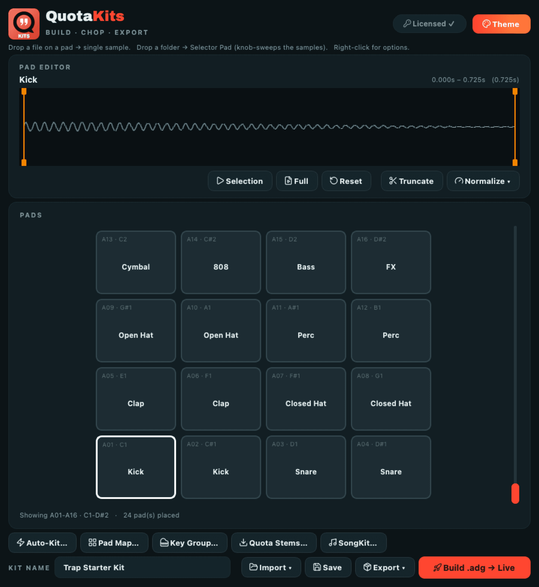 The Quota Kits workspace in the Ember theme